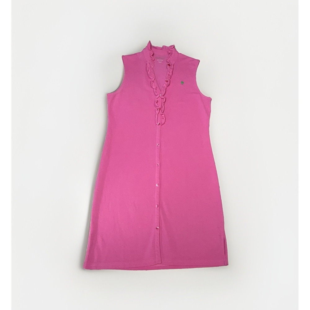 Lilly Pulitzer Kailee Ruffle Sleeveless Shirt Dress Size L Pink Pima Cotton